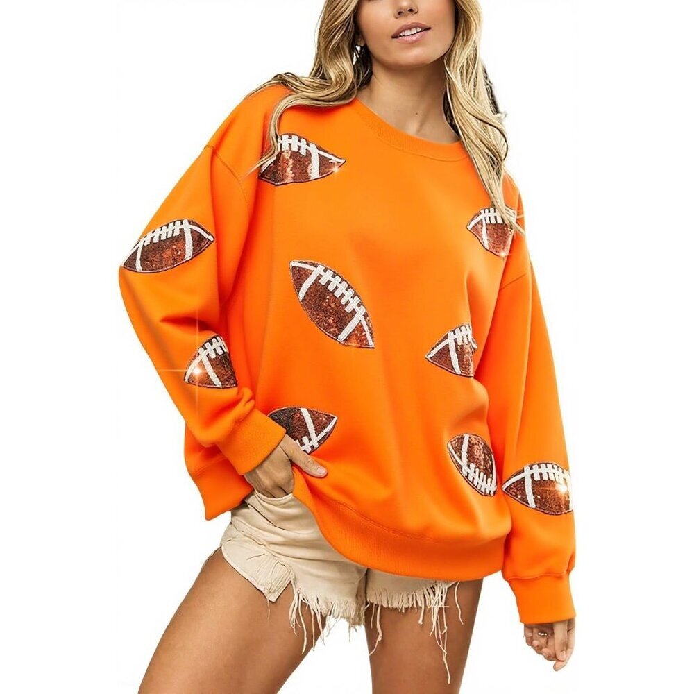 Women's Sequin Football Sweatshirt Long Sleeve Game Day Casual Top